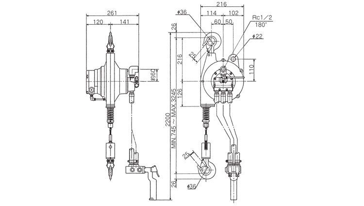 遠(yuǎn)藤ENDO AH型氣動葫蘆尺寸