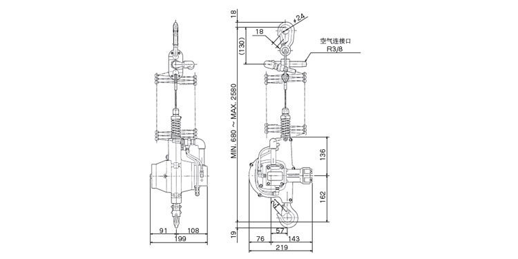 遠(yuǎn)藤ENDO EHW氣動葫蘆尺寸